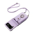 thumbnail image 3 of Compatible with Samsung Galaxy Z Flip 3 Wallet Case, PU Leather Case with Card Holder, 360° Rotation Ring Kickstand, Shoulder Strap, Magnetic Snap Protective Case Designed for Z Flip 3, Purple, 3 of 10
