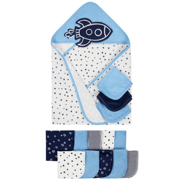 Gerber Terry Hooded Towels & Washcloths Bath Set, 14piece (Baby Boys)