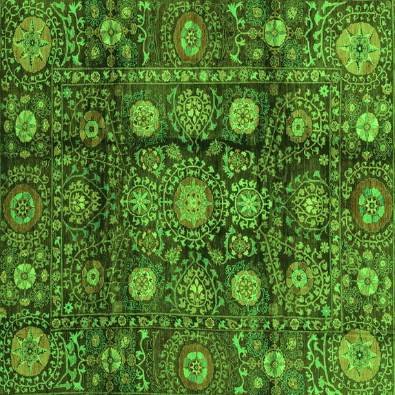 Ahgly Company Indoor Square Oriental Green Traditional Area Rugs, 6' Square