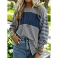 thumbnail image 4 of Women Long Sleeve Tops Oversized Trendy Round Crew Neck Casual Color Block Womens Shirts Blouses Blue-Gray XXL, 4 of 7