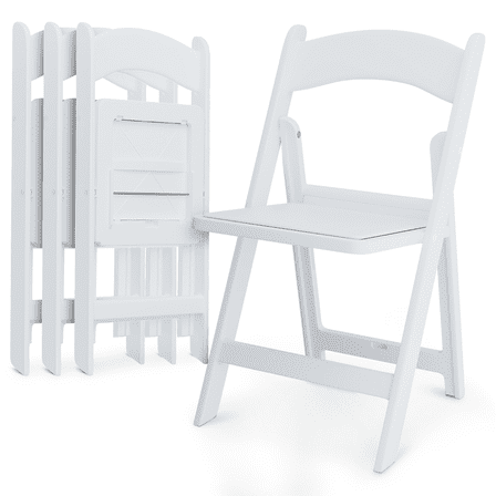 YEXJ 4 Piece White Resin Folding Chairs Weddings Parties Dining Chair w/Padded Seat