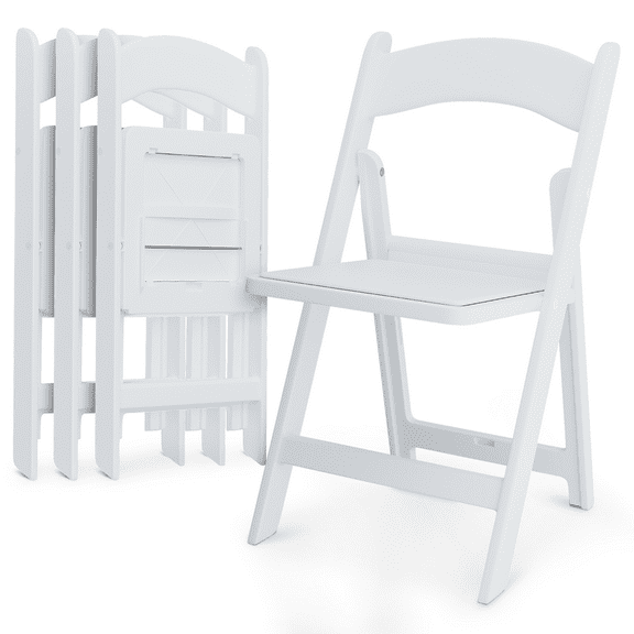 YEXJ 4 Piece White Resin Folding Chairs Weddings Parties Dining Chair w/Padded Seat