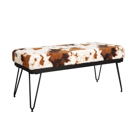 Leejay 44 inch Brown Cow Bench for Bedroom Upholstered End of Bed Bench