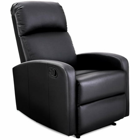 Costway Manual Recliner Chair Black Lounger Leather Sofa Seat Home