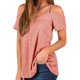 thumbnail image 4 of ICHUANYI Clearance Women's Summer Solid Short Sleeve Top Off Shoulder V-Neck Casual Lace Up T-shirt(Pink, M) ICHUANYI WER2023081013246, 4 of 8
