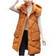 thumbnail image 2 of Chaquetas y abrigos de mezclilla sin mangas con capucha, abrigo largo de algodón con capucha por encima de la rodilla para mujer, 2 of 8