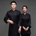 thumbnail image 2 of Cateissary Delantal de cocina de poliéster uniforme de Chef con doble botonadura y bolsillos delanteros absorbentes de humedad de estilo Simple Negro 4XL, 2 of 6