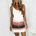 thumbnail image 2 of USSUMA Women Summer Casual Striped Dress V Neck Spaghetti Strap Mini Dress Elastic Waist Belt Swing Dress with Pockets, 2 of 4