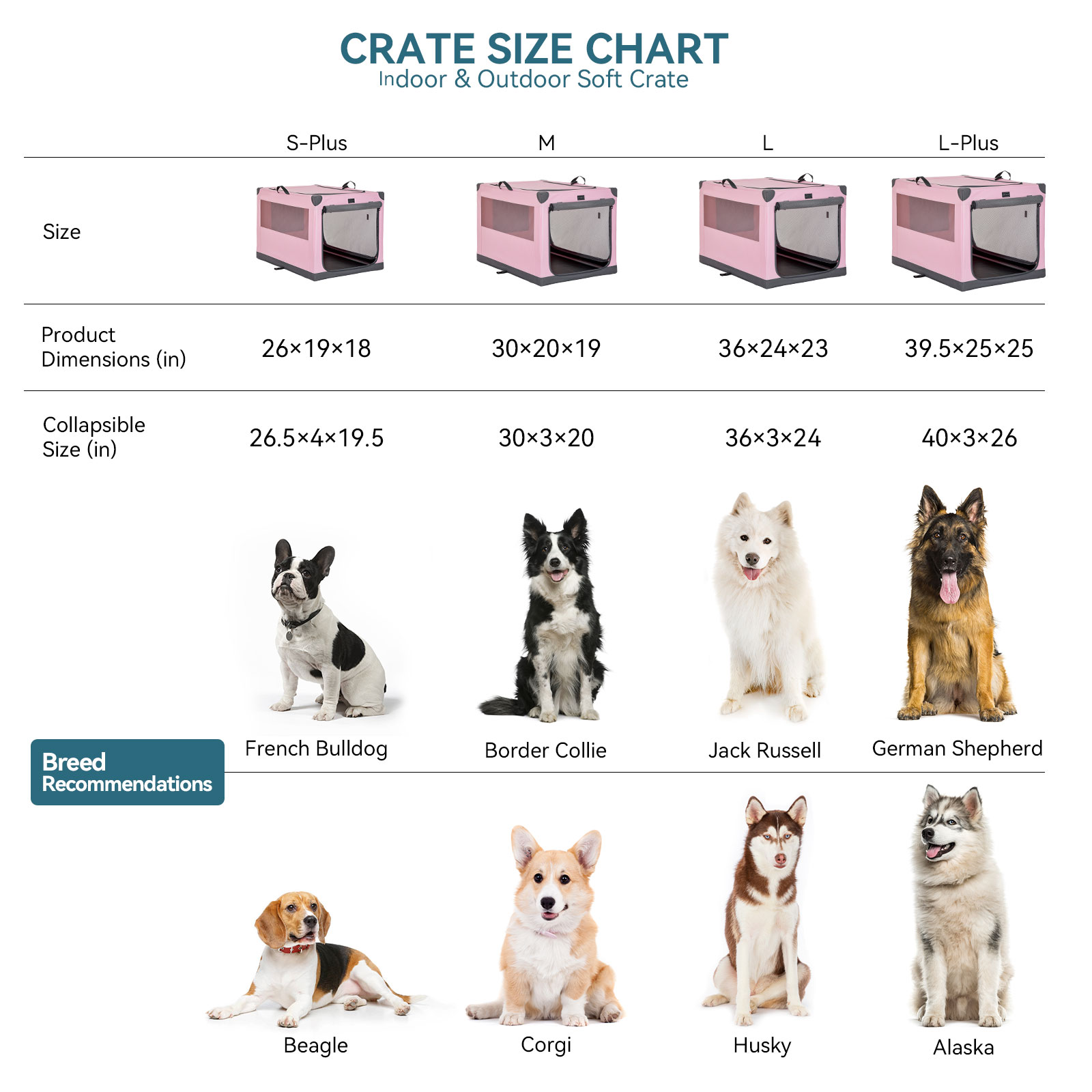 Petsfit 36inch Soft Dog Crate, Adjustable Fabric Cover by Spiral Iron Pipe, Chew Proof Strengthen Sewing Collapsible Dog Crate 3 Door Design,Pink