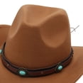 thumbnail image 5 of Povozer Kids Girls Boys Cowboy Cowgirl Hat Western Wide Brim Felt Fedora Hat with Buckle Belt,Size 3-8 Years,Khaki, 5 of 5