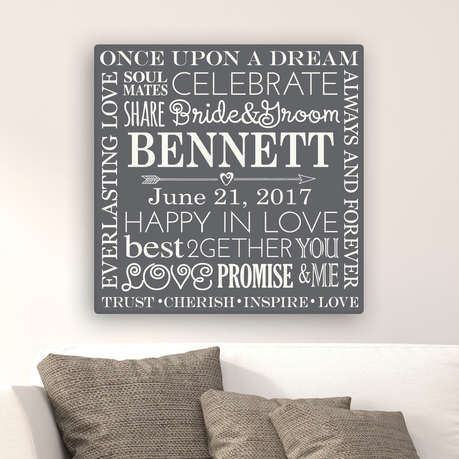 Personalized Day of the Wedding 12x12 or 16" x 16" Canvas