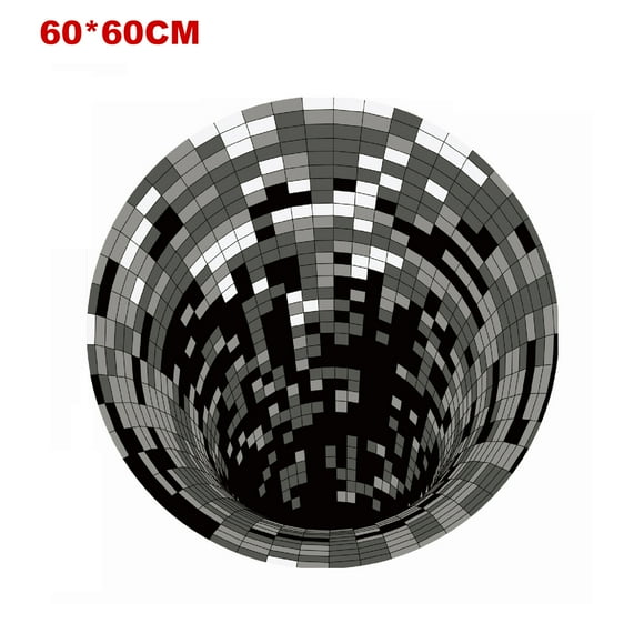 Mistaha 3D Space Round Carpet, Checkered Vortex Optical Illusions Non Slip Area Rug Anti-Slip Floor