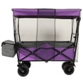 thumbnail image 3 of Tcbosik Collapsible Wagon with Canopy, Heavy Duty Utility Cart with Mosquito Net and All-Terrain Wheels, Beach Wagon with Rear Bag & Drink Holders for Camping, Sports, Sand, Space Saving, Purple, 3 of 10
