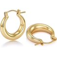 thumbnail image 1 of Aros de oro gruesos para mujer con pasador de plata de ley 925, aros de oro gruesos pequeños chapados en oro de 14 k para mujer, 1 of 4