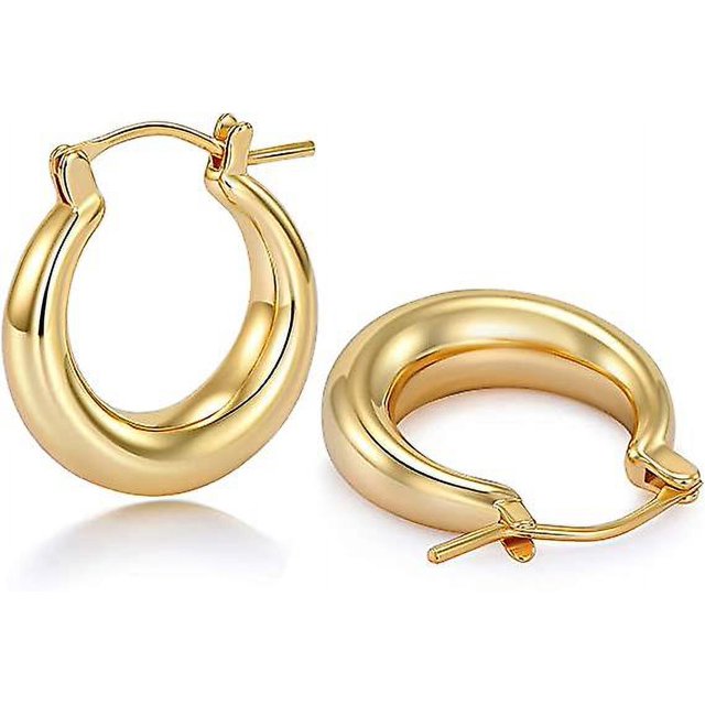 Aros de oro gruesos para mujer con pasador de plata de ley 925, aros de oro gruesos pequeños chapados en oro de 14 k para mujer
