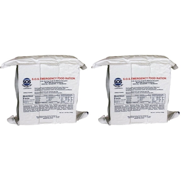 (2) SOS Rations EMERGENCY Disaster 3600 Calorie Food Bar Survival 3 Day 72 Hour