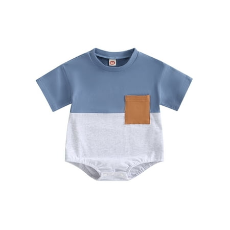 

Newborn Baby Girl Boy Rompers Contrast Color Short Sleeve Bodysuits Infant One Piece Short Jumpsuit