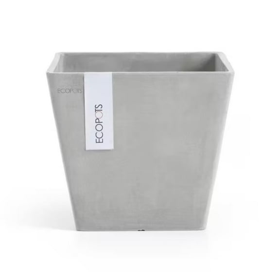 Ecopots Rotterdam Durable Modern Square Indoor/Outdoor Recycled Based Composite Flower Planter, White Grey, 8"