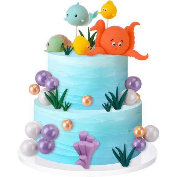 Under the Sea Cake Decorations 39 PCS - Ocean Animals Cake Topper Birthday Cake Decorations for Sea Ocean Theme Baby Shower Birthday Party Supplies