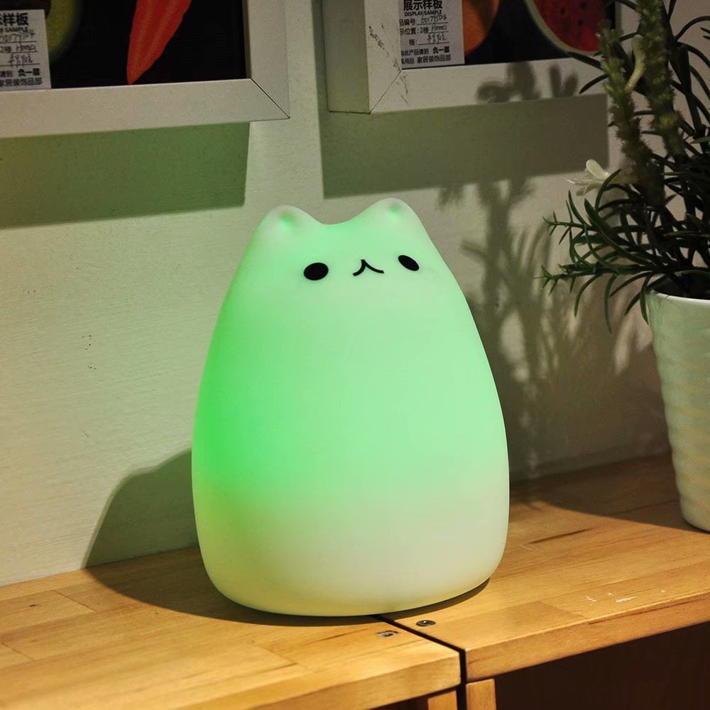 Flashing Lighting Led Children Night Light Silicone Cat Lamp 7-Color Cute Kitty 