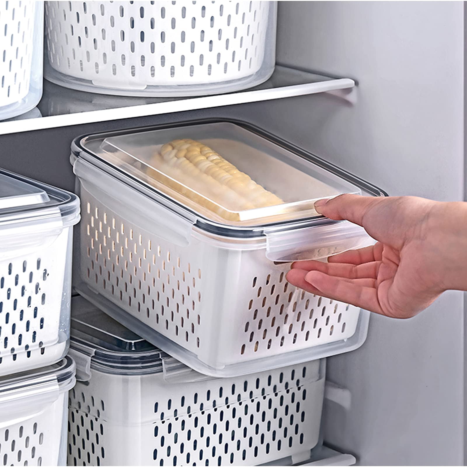 3pack Fridge Food Storage Container Set With Lids Strainer Plastic Fresh Produce Saver Vegetable Fruit Meat Organization  Keepers(3.15l+1.7l+0.8l)