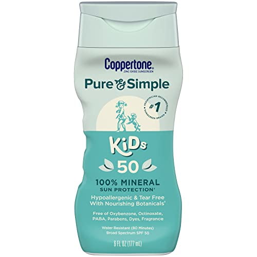Coppertone Pure and Simple Kids Sunscreen Lotion, SPF 50 Broad Spectrum Sunscreen Lotion for Kids, 6 Fl Oz