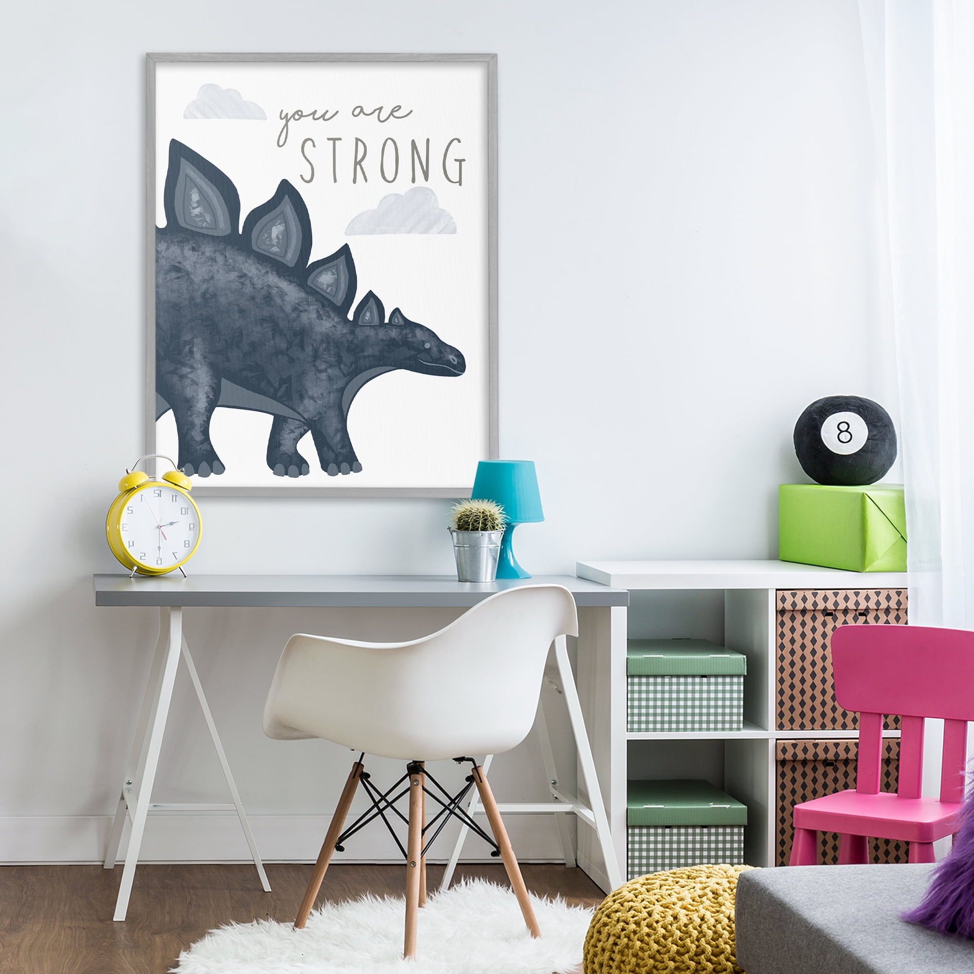 Stupell Industries You Are Strong Dinosaur Gray Framed Giclee Art, design by Elizabeth Tyndall