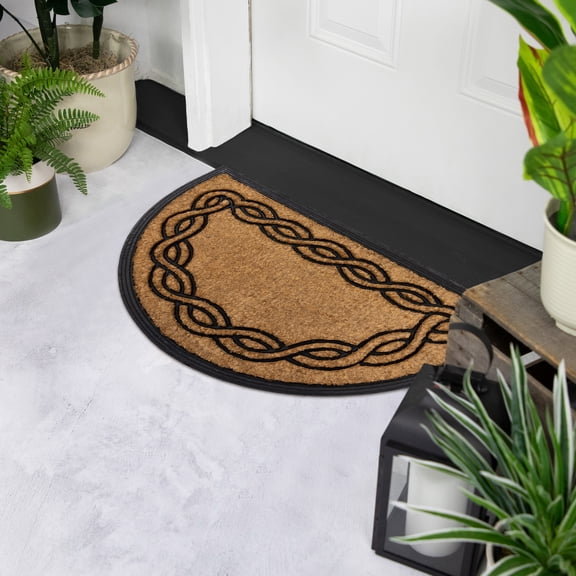 Northlight Black and Brown Swirl Half Round Doormat 17" x 29"