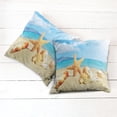 thumbnail image 2 of Ambesonne Summer Throw Pillow Cover 2 Pack, Beach Sand with Starfish, 24", Aqua Ivory Mustard, 2 of 6