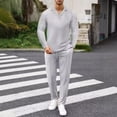 thumbnail image 3 of Men's Spring Fall 2-Piece Set, Casual Collar Long Sleeve Shirt and Long Pants, Smart Casual Office Outfit For Business and Daily Wear,Light Gray,XL, 3 of 6