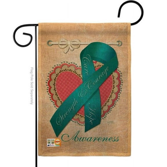 Breeze Decor BD-ST-G-115095-IP-DB-D-US14-BD 13 x 18.5 in. Ovarian Awaress Burlap Inspirational Support Impressions Decorative Vertical Double Sided Garden Flag