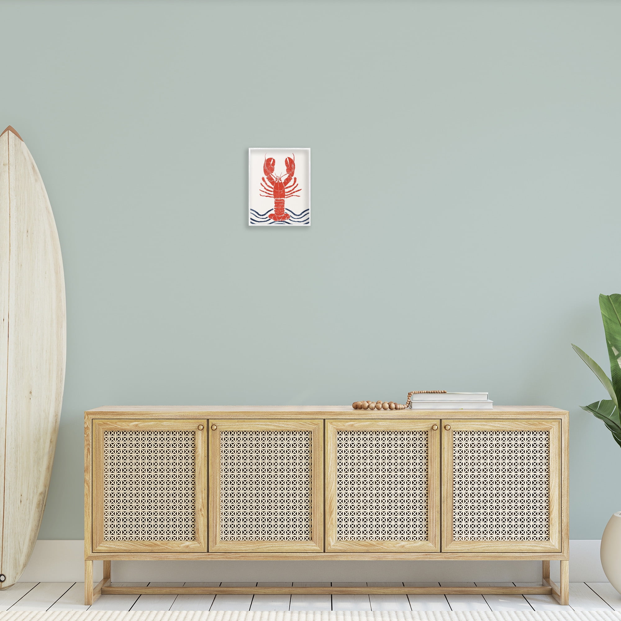 Stupell Industries Modern Lobster with Waves Animals & Insects Painting White Framed Art Print Wall Art, 11 x 14