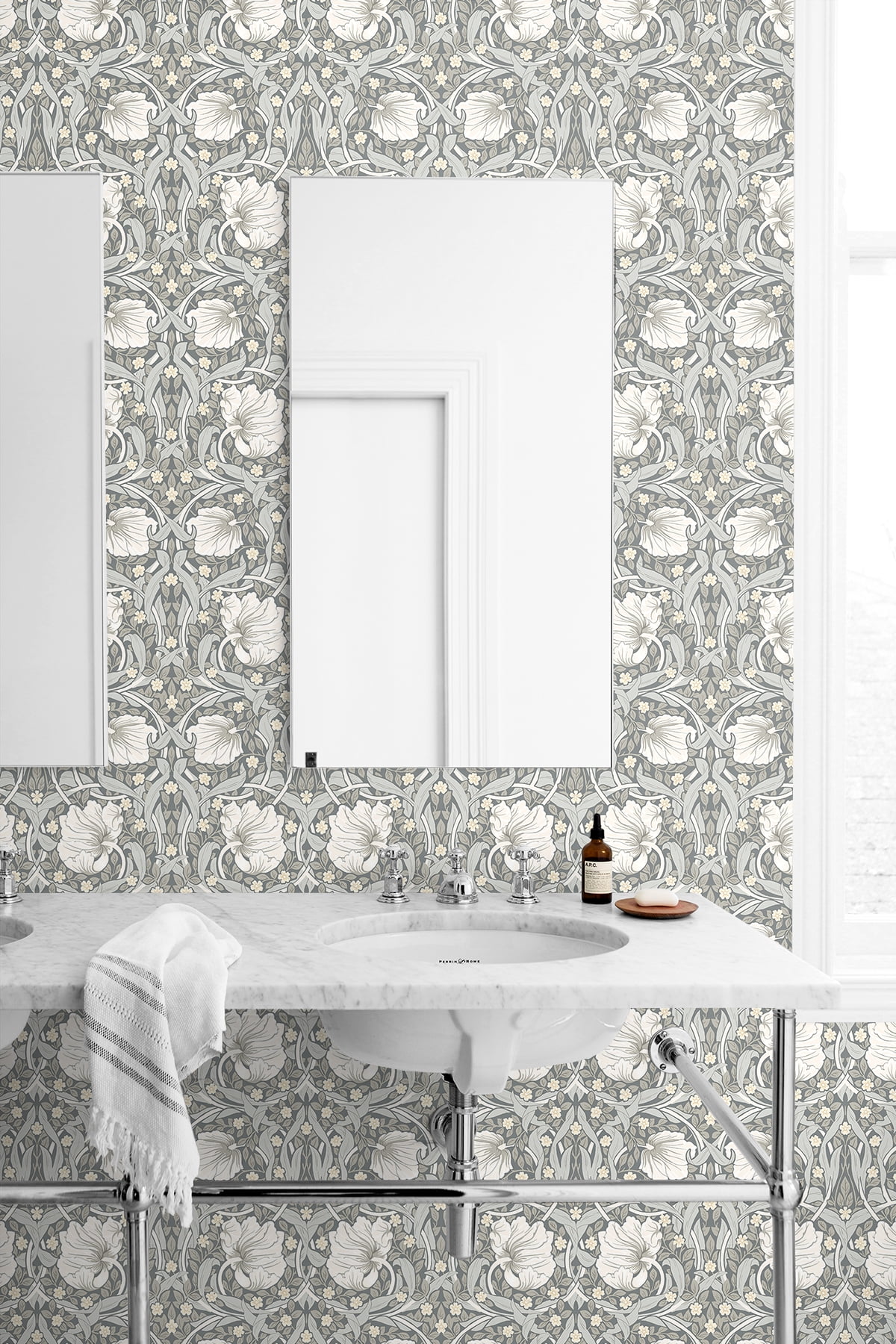 NextWall Alloy Grey & Alabaster Pimpernel Floral Peel and Stick Wallpaper