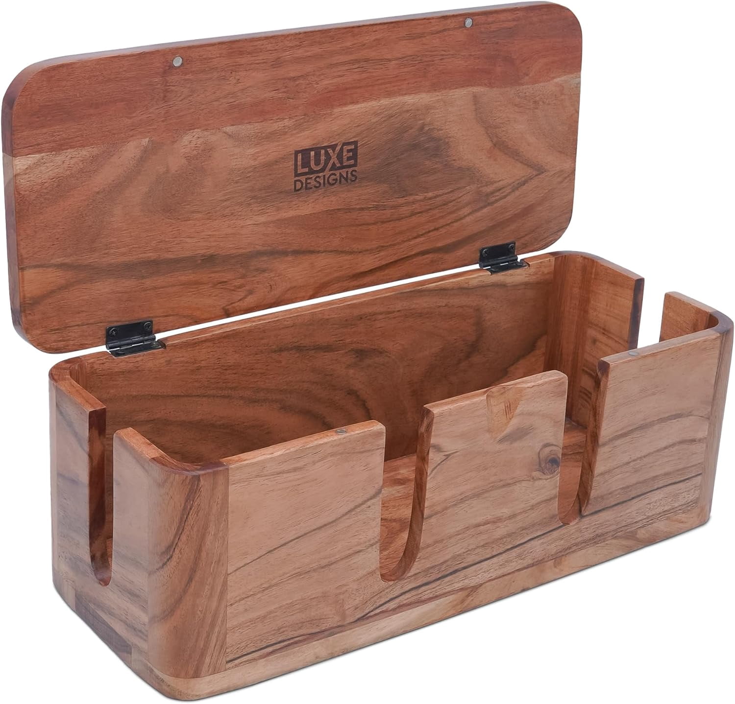 Luxe Designs Cable Management Box & Cord Organizer- Cable Organizer for Desk, Home, Office. Hides Wires, Surge Protectors,  Eco Friendly Mango Wood Cord Management Solution (Natural Acacia)