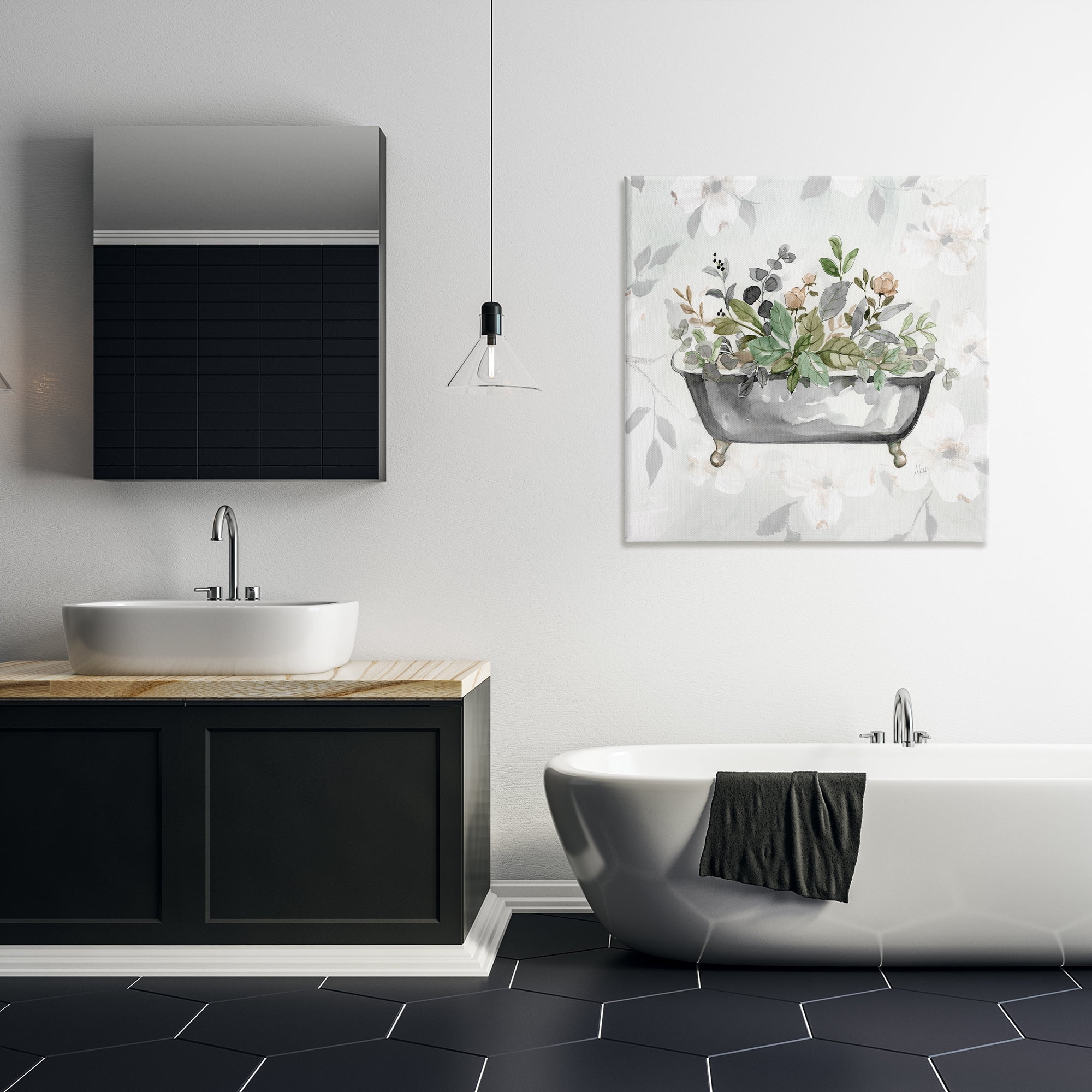 Stupell Industries Leaf Patterned Bath Typography Painting Gallery Wrapped Canvas Art Print Wall Art, 30 x 30