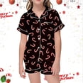 thumbnail image 2 of Fgnfyis Pyjamas pour Filles Pyjamas pour Filles Ensemble de Pyjamas Décontracté Imprimé Col Boutonné Manches Courtes Haut Shorts Noir, 2 of 4