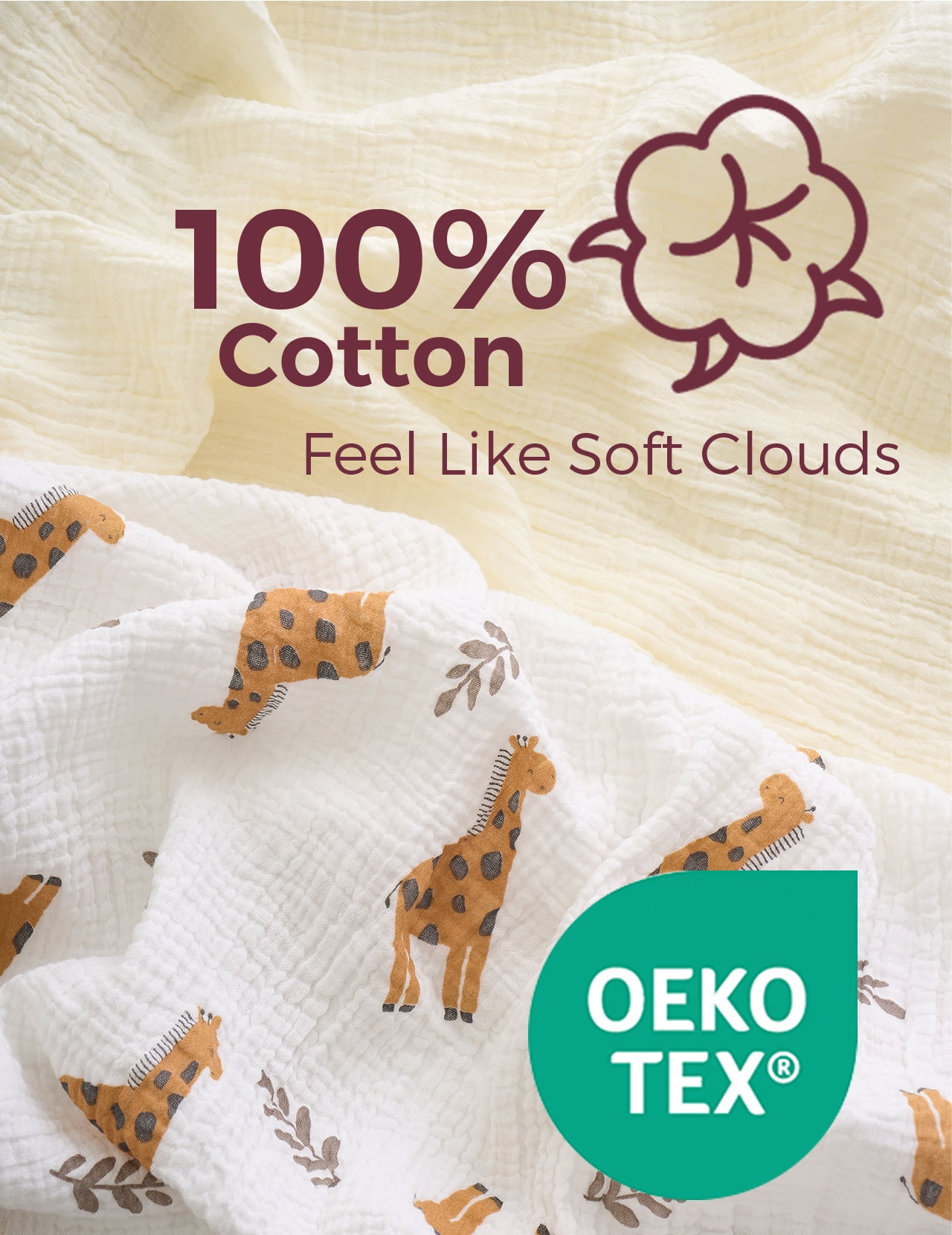 Momcozy Double Gauze Cotton Fitted Sheet, Large, Giraffe Pattern