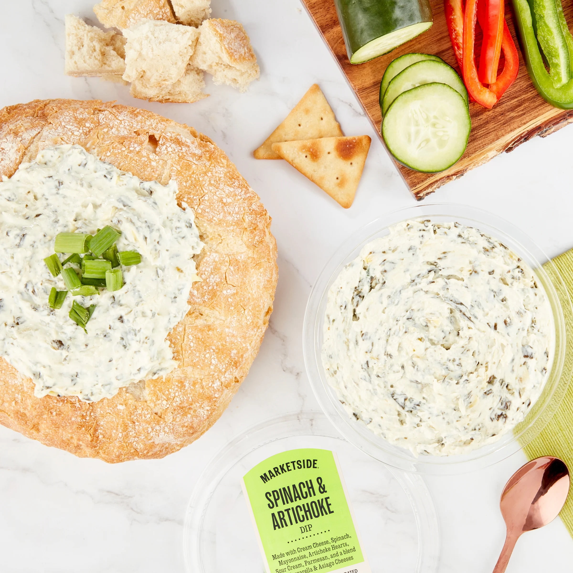 Marketside Premium Heatable Spinach Artichoke Dip Small Tub, 16 oz, 1 Count (Refrigerated)