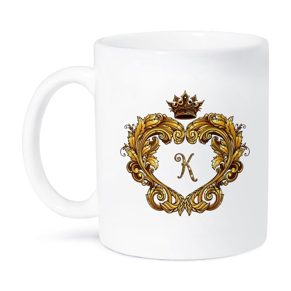 3dRose, Letter K Personal Vintage Gold Royal Monogram Personalized Initial, 11oz Mug