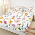 thumbnail image 3 of jejeloiu Colorful Cartoon Flower Queen Sheet Sets,Kawaii Floral Blossom Flat Sheet,Cute Daisy Tulip Lavender Queen Fitted Sheet For Girls Kids,Super Cozy Room Decor,4pcs, 3 of 7