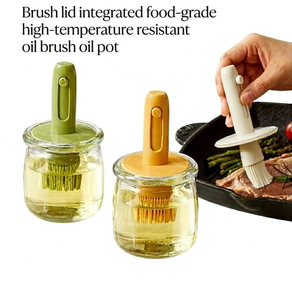 Silicone Oil Brush Bottle, Glass BBQ Basting Brush Dispenser for Cooking