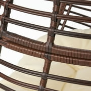 GDF Studio Ruweyda Outdoor Wicker Teardrop Basket Chair with Cushion, Multibrown and Beige