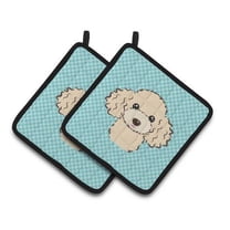 Carolines Treasures BB1196PTHD Checkerboard Blue Poodle Pair of Pot Holders 7.5HX7.5W multicolor