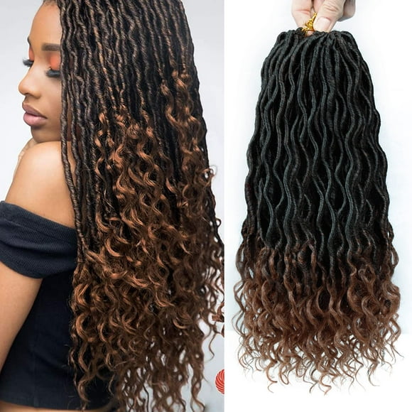 Goddess Locs Crochet Hair - 6 Packs 14 Inch Curly Faux Locs Crochet Hair For Black Women, Pre Looped Crochet Hair Wavy Faux Locs Synthetic Braids Hair Extensions(14Inch,1B-30#)