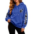 thumbnail image 2 of Womens Oversized Hoodies Goth Y2K Halloween Floral Raven Skull Graphic Drawstring Hooded Sweatshirt Streetwear Holiday Pullover Tops Fall Winter Clothes with Kangaroo Pocket Blue 2XL, 2 of 4