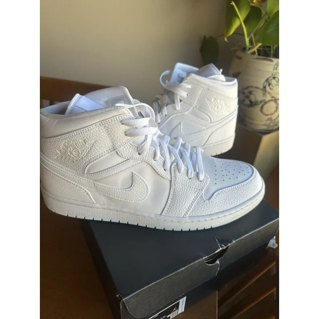 Ni - ke Air Jordan 1 Mid Triple White 2.0 554724-130 Men’s Size 14