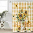 thumbnail image 2 of 54x78 Inch Shower Curtain Decorative Sunflower Bathtub Bath Curtains Fabric Waterproof Bathroom Decor Yellow Checkered Summer Bee Botanical Small Stall Shower Curtain Set with 12 Hooks, 2 of 6
