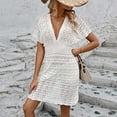 thumbnail image 2 of SWSMCLT Women's Deep V Neck Beach Dress Bikini Swimsuit Coverup Dress Cover Up Knitted Crochet Cover Up Dress Summer Fitted Soft Short Sleeve High Waisted White 14, 2 of 4