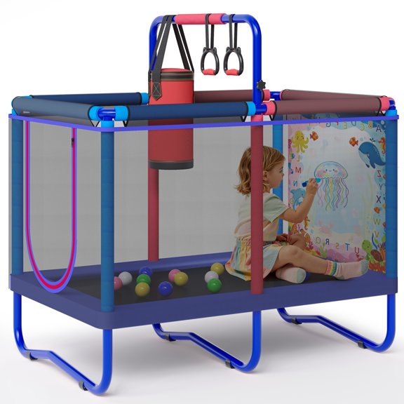 55'' Toddler Trampoline for Kids, SEGMART Kids Trampoline with Enclosure Net, Indoor Outdoor Mini Small Trampoline with Water Drawing Mat, Birthday Gifts for Boys and Girls Age 3 , 220LBS Capacity