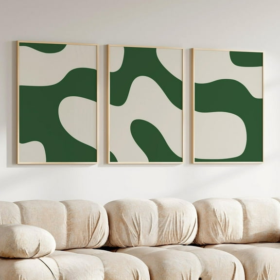 Luvia Abstract Green Poster 3 Piece Apartment Decor Green Dorm Posters Trendy Prints Modern Emerald Poster, Modern Wall Decor Set 3 Prints 8x12 UNFRAMED